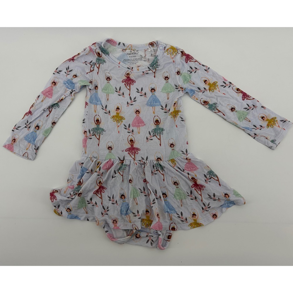 Posh Peanut Ballerina Ruffled Skirt Bodysuit Kids 18-24M Blue Long Sleeve Bamboo